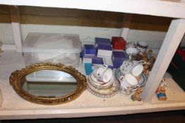 Collection of Victorian porcelain, boxed Wedgwood, Pendelfin, mirror, linens, etc.