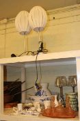 Wall clock, wash bowl and jug, Coalport, vanity set, table lamps, etc.