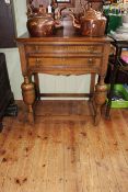 1920's/30's oak two drawer cutlery table, 79cm by 69cm by 48cm.