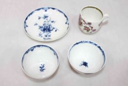 18th Century Worcester Mansfield tea bowl and saucer, polychrome tea cup and Lowestoft tea bowl (4).