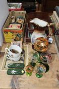 Boxed Charley Weaver Bartender toy, Thorens musical glass, Tom Thumb limited edition miniatures,