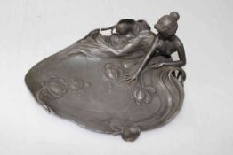 Art Nouveau WMF pewter dish with maiden, 25cm across.