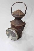 Vintage hand held railway lamp with tri-colour lens.