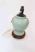 Chinese Celadon green pottery lamp, 40cm high.