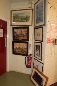 Pair of oak framed 'Old Darlington' pictures, print after Dan Vaughan,