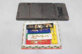Box of six coloured seal sticks and multi character printing block (2).