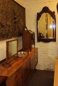 Three various wall mirrors, Edwardian mahogany triple dressing mirror,