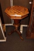 Victorian inlaid walnut chess top sewing table.