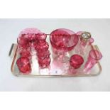 Ten pieces of Victorian ruby glass together with EP mounted caster.
