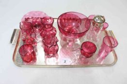 Ten pieces of Victorian ruby glass together with EP mounted caster.