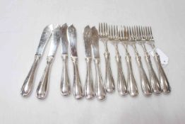 Set of six Continental fish knives and forks.
