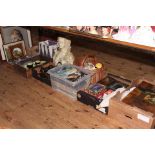 Collection of dolls, porcelain, horse tack, magazines, tins, bust, prints, coffee grinder, etc.