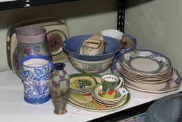 Collection of Art Deco Pottery including Crown Ducal, Royal Doulton, Shelley, jardiniere stand, etc.