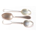 Three silver tablespoons, one Victorian.