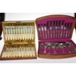 Butler silver plated cased cutlery and silver collared and EPNS fish knives and forks.