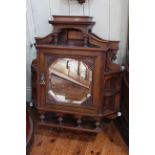 Victorian carved walnut mirror panelled door wall cabinet, 88cm by 70.5cm by 20cm.