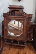 Victorian carved walnut mirror panelled door wall cabinet, 88cm by 70.5cm by 20cm.