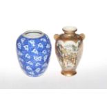 Satsuma hexagonal vase with multiple male and female figures, 22cm, and prunus jar (2).