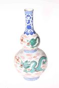 Chinese double gourd green dragon vase, decorated with two green and one iron red and gilt dragons,