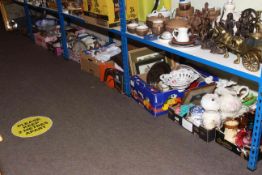 Ten boxes of glass, china, fire irons and dogs, sewing table, sewing machine, lamp, etc.