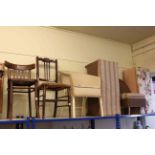 Lloyd Loom chair and ottoman, Bentwood chair, two bedroom chairs and ottoman (6).