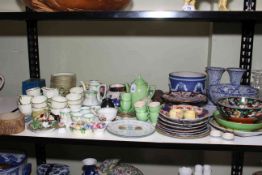 Collection of Victorian part tea sets, Maling, Oriental Wares, Wedgwood Blue Jasperware planter,