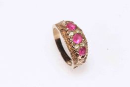 Ruby and diamond 9 carat gold ring, size L/M.