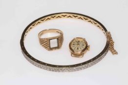 9 carat gold bangle, watch and ring (3).