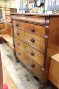 Victorian mahogany chest having secret top drawer above two short and three long drawers on turned
