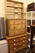 Two pine chests and pine open shelves (3).