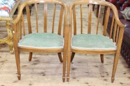 Pair Edwardian mahogany occasional elbow chairs.