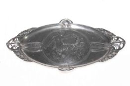 WMF Art Nouveau oval dish with maiden and cherub, 32.5cm across.