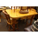 Pine open topped cabinet, dining table and two chairs (4).