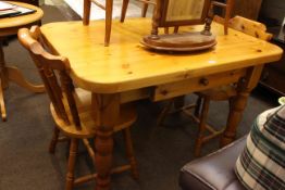 Pine open topped cabinet, dining table and two chairs (4).