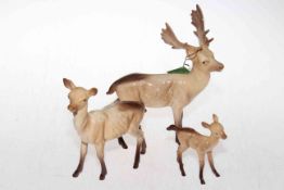 Beswick Stag, 19.5cm, and Deer and Fawn, with boxes (3).