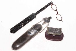 Late Victorian silver mounted leather spectacle case, Birmingham 1897, American Roosevelt purse,