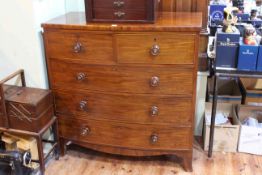 Victorian mahogany crossbanded bow front chest of two short above three long drawers on splayed