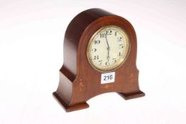 Edwardian inlaid mahogany mantel clock with Swiss movement, 18.5cm.