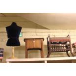 Piano stool, sewing table and display mannequin.