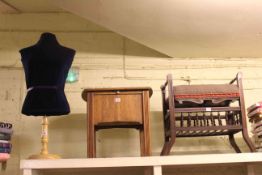 Piano stool, sewing table and display mannequin.