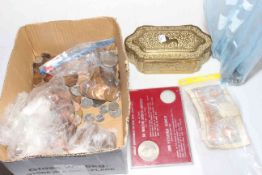 Box of coinage, banknote, inlaid tin.