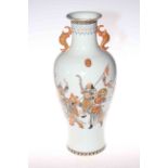 Large Chinese baluster vase, decorated with warriors and character marks, 45cm.
