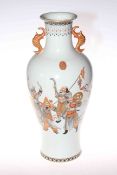 Large Chinese baluster vase, decorated with warriors and character marks, 45cm.