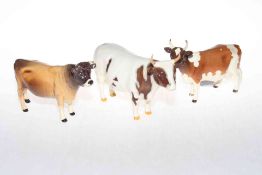 Three Beswick cattle, Ch. Whitehill Mandate, Ch. Ickham Bessie 199 and Ch. Dunsley.