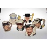 Collection of six Royal Doulton character jugs including Sir Francis Drake,