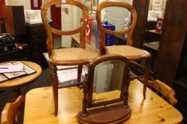 Edwardian mahogany and line inlaid corner wall cabinet, pair balloon back bedroom chairs,