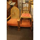 Pair 1920's arched and bergere back occasional armchairs and early 20th Century child's spindle