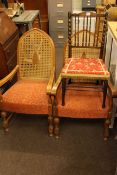 Pair 1920's arched and bergere back occasional armchairs and early 20th Century child's spindle