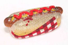 Judith Leiber Hot Dog clutch bag, with shoulder chain, boxed.