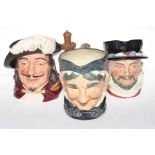 Three Royal Doulton character jugs, Beefeater, Porthos, and Granny with Tooth.